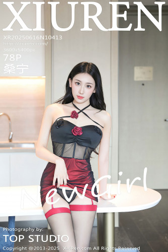 XiuRen秀人网-10413-桑宁-香肩透视黑纱酒红短裙吊带袜黑丝-2025.06.16