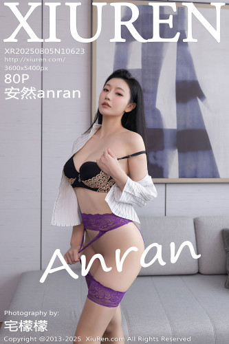 XiuRen秀人网-10623-安然anran-OL白色条纹衬衫黑短裙紫色吊袜带黑丝-2025.08.05
