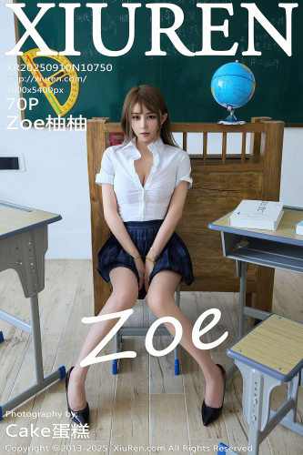 XiuRen秀人网-10750-Zoe柚柚-JK教室场景白衬衫深蓝格子裙肉色内衣-2025.09.10