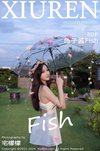 XiuRen秀人网-9531-鱼子酱Fish-带花环的白纱短裙美少女吊带爆乳-2024.11.29