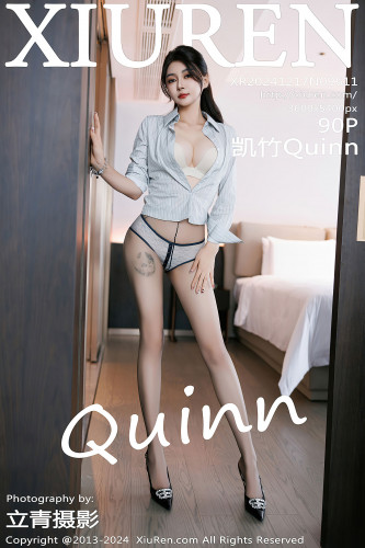 XiuRen秀人网-9611-凯竹Quinn-凯竹-OL条纹白衬衫灰短裙黑丝高跟-2024.12.17