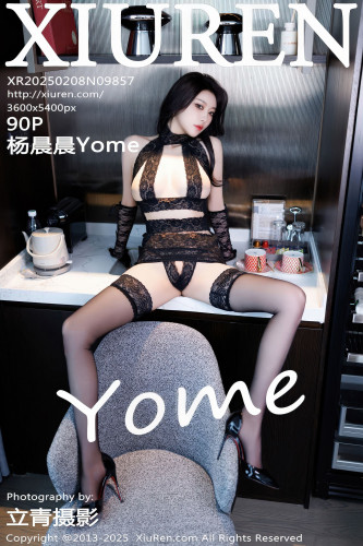 XiuRen秀人网-9857-杨晨晨Yome-OL深蓝无袖T灰短裙情趣黑蕾丝内衣黑丝-2025.02.08